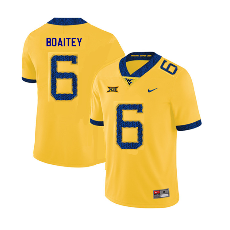 2019 Men #6 Michael Boaitey West Virginia Mountaineers College Football Jerseys Sale-Yellow